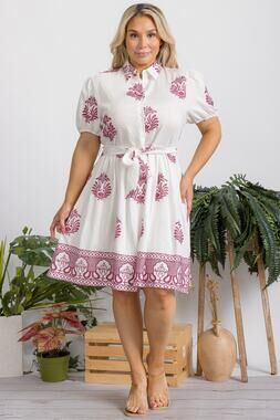 Pink and White Embroidered Plus Size Dress